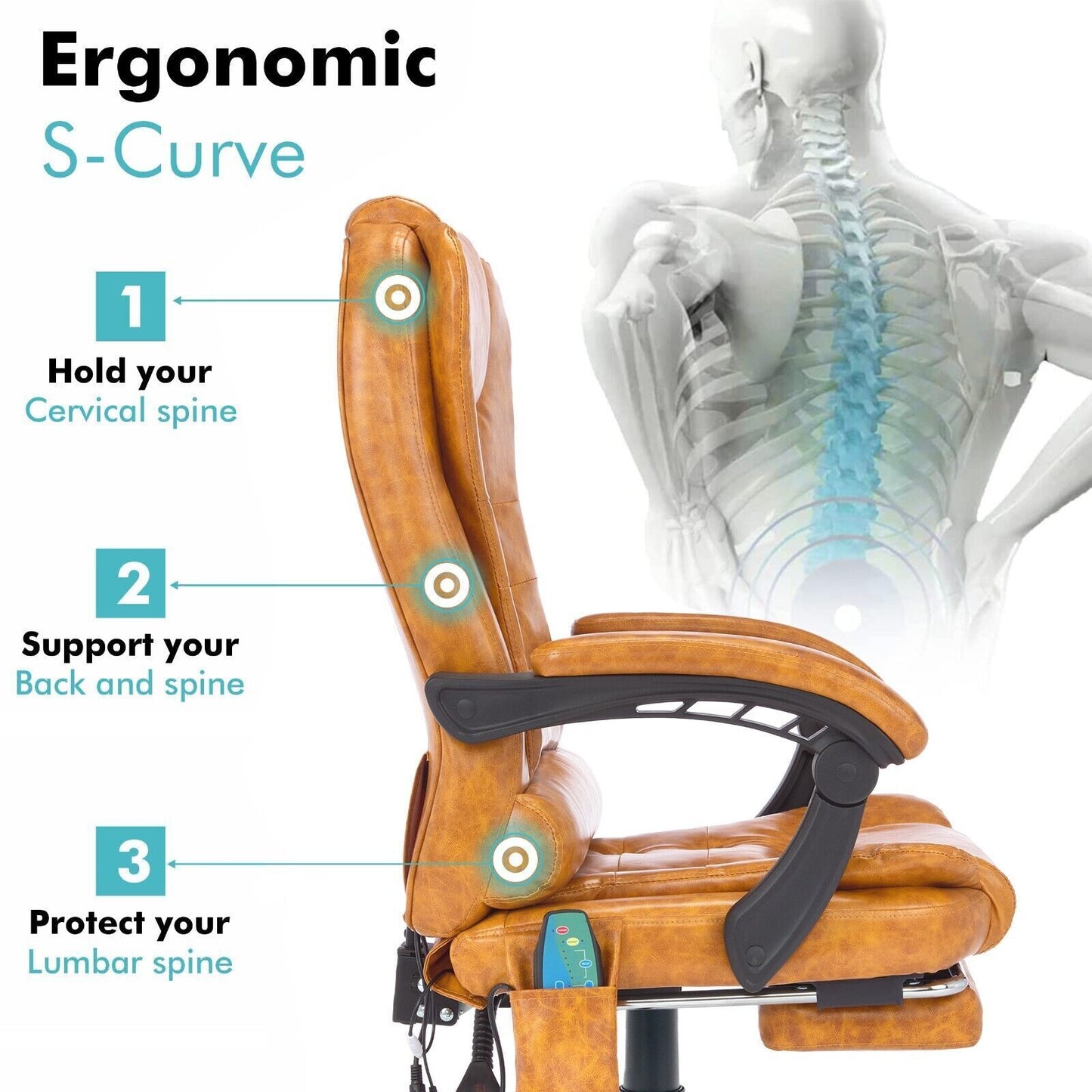 Massage Office Chair Gaming Computer Desk Swivel Recliner Chair Leather Footrest