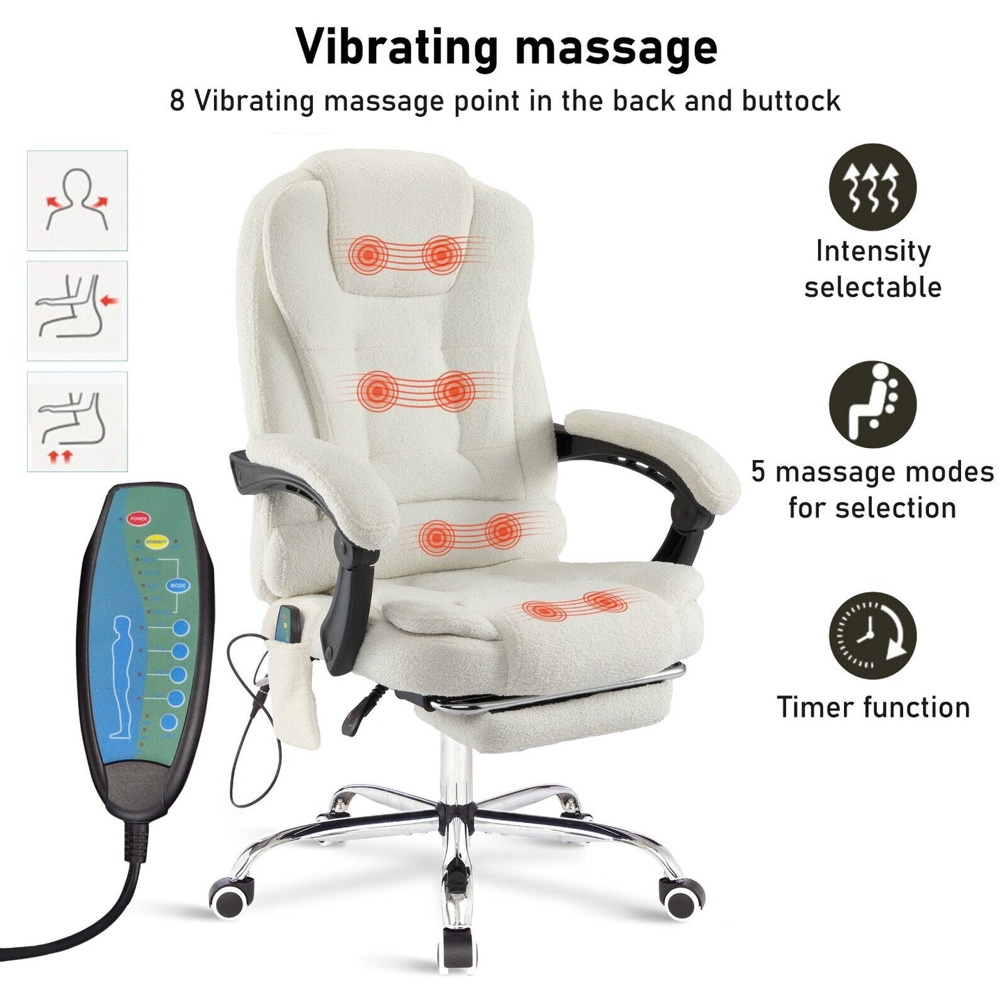 Massage Office Chair Gaming Computer Desk Swivel Recliner Chair Leather Footrest