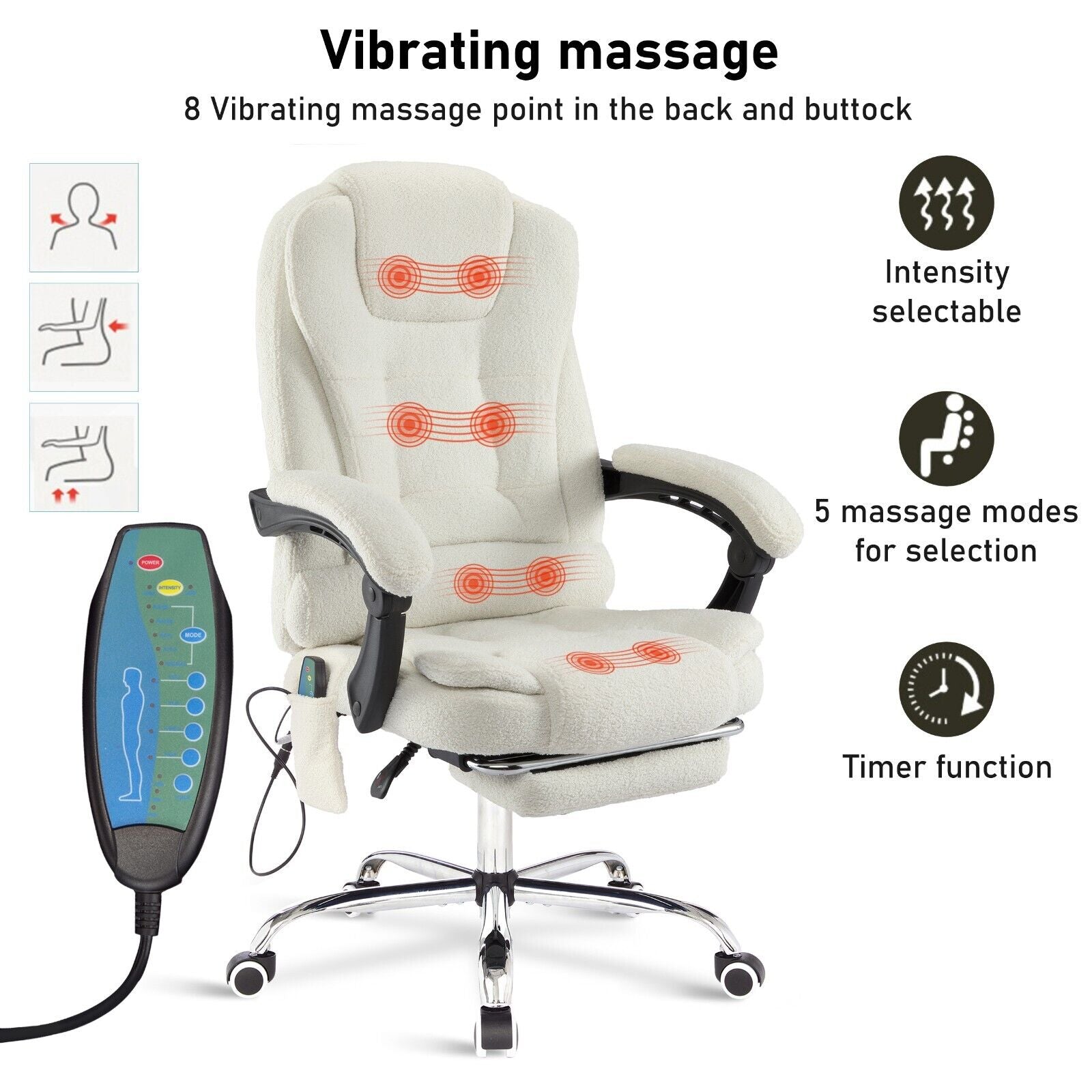Massage Office Chair Gaming Computer Desk Swivel Recliner Chair Leather Footrest