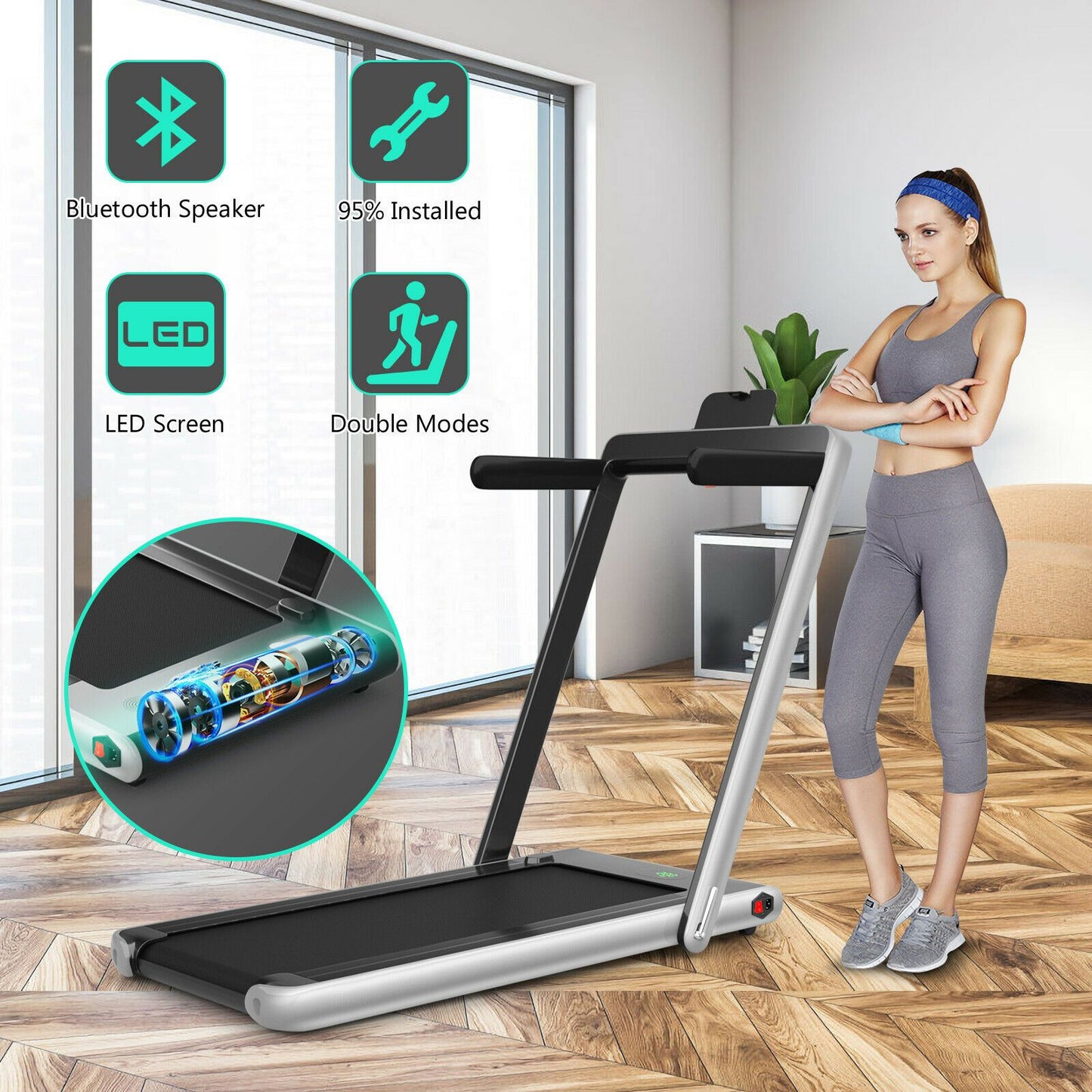 1-12Kph Folding Electric Treadmill with Bluetooth Capability