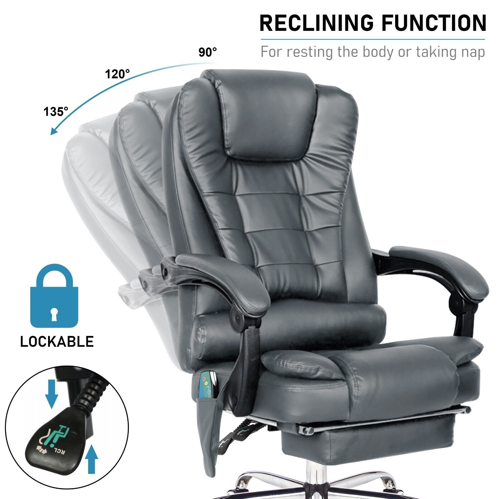 Massage Office Chair Gaming Computer Desk Swivel Recliner Chair Leather Footrest