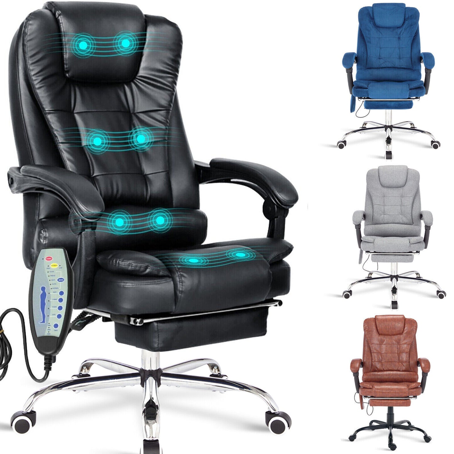 Massage Office Chair Gaming Computer Desk Swivel Recliner Chair Leather Footrest