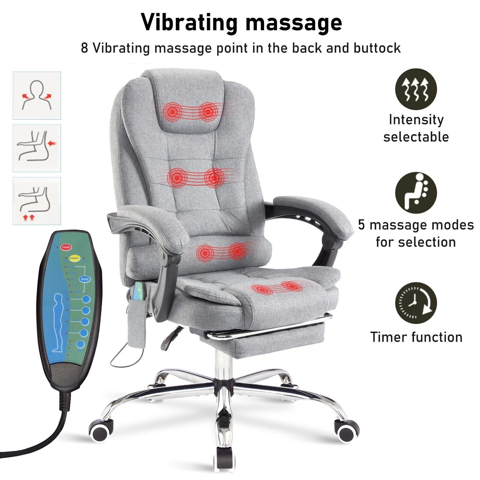Massage Office Chair Gaming Computer Desk Swivel Recliner Chair Leather Footrest