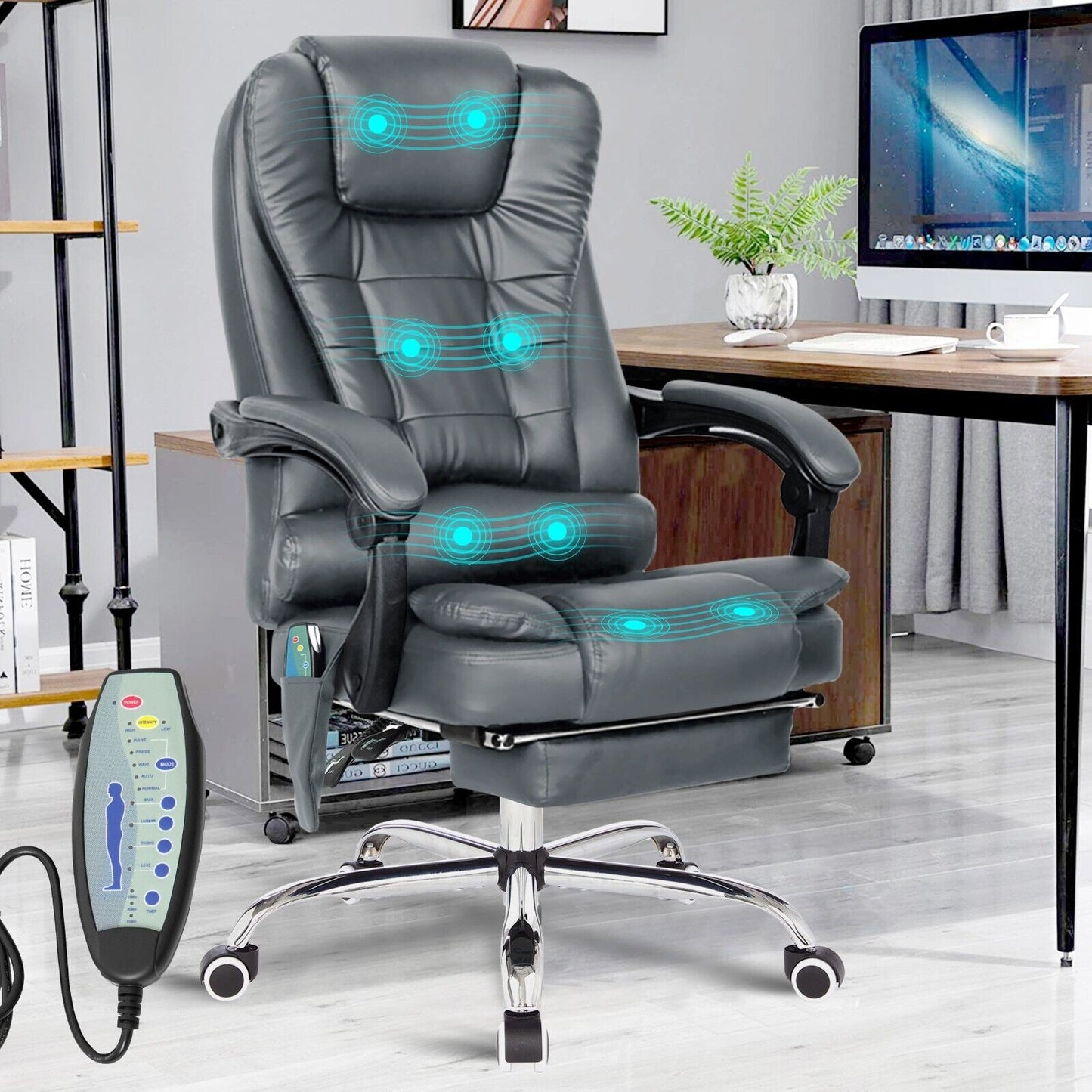 Massage Office Chair Gaming Computer Desk Swivel Recliner Chair Leather Footrest