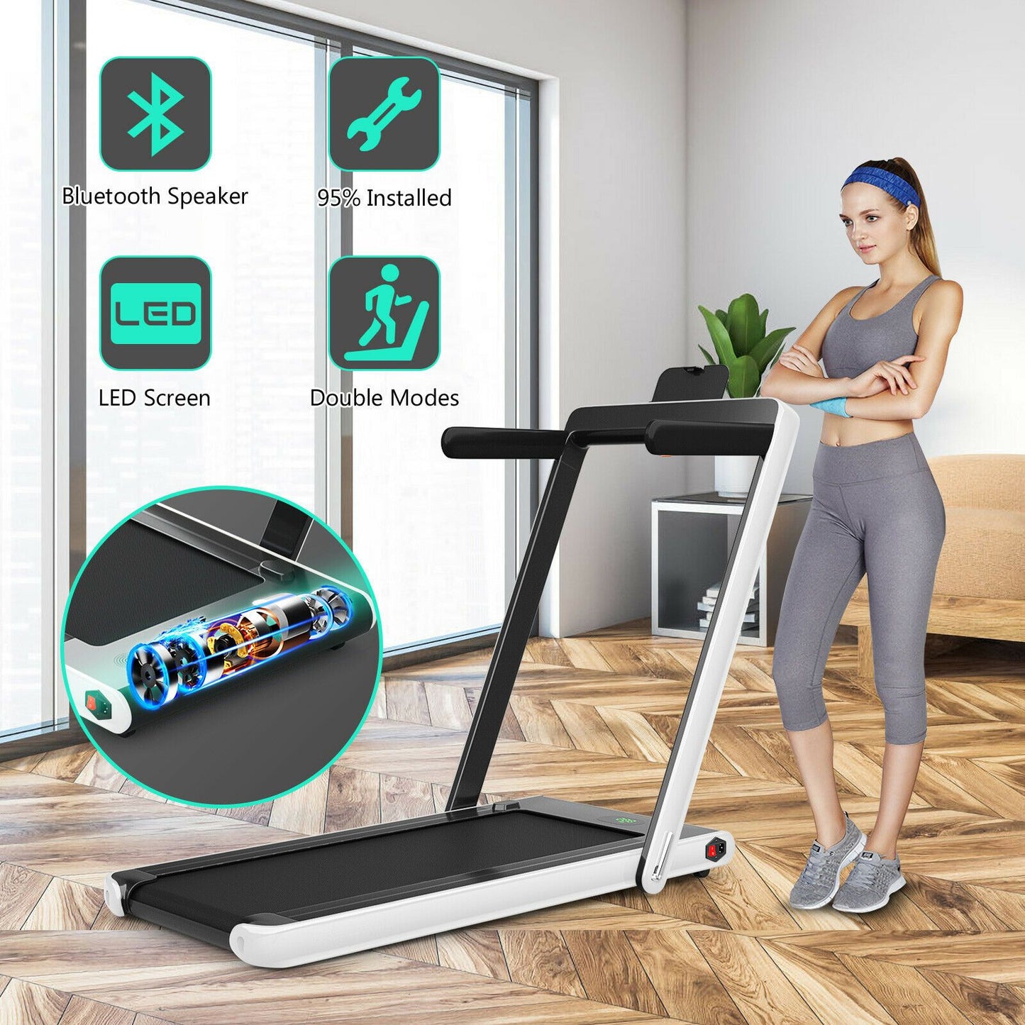 1-12Kph Folding Electric Treadmill with Bluetooth Capability