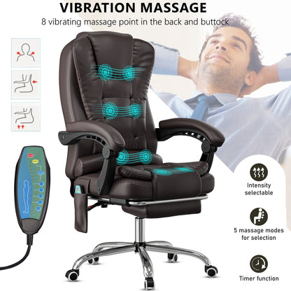 Massage Office Chair Gaming Computer Desk Swivel Recliner Chair Leather Footrest