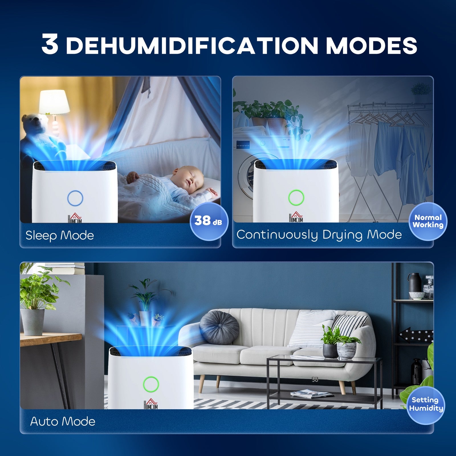 HOMCOM 20L/Day Portable Quiet Dehumidifier for Home, Electric Air De-Humidifier